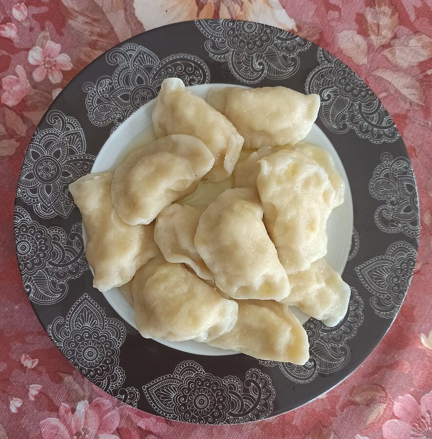 Pierogi ruskie with potato and white cheese filling