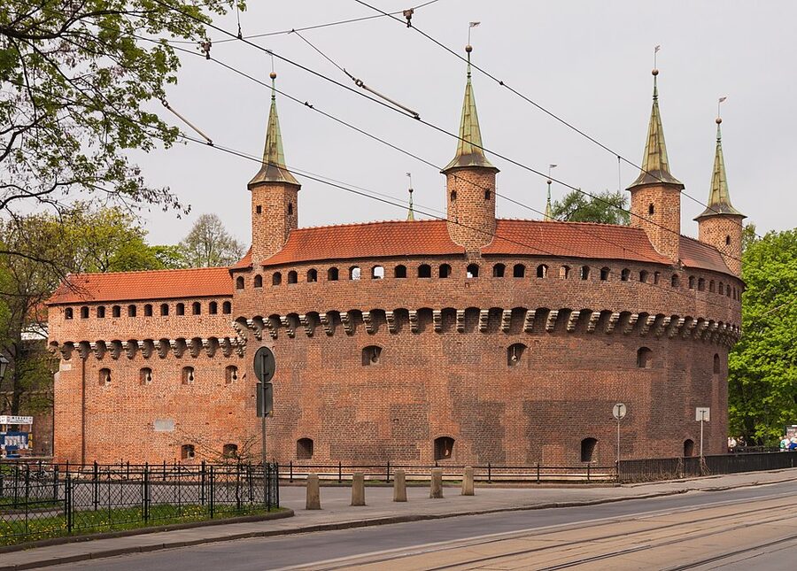 Krakow Barbican fortress with red brick walls