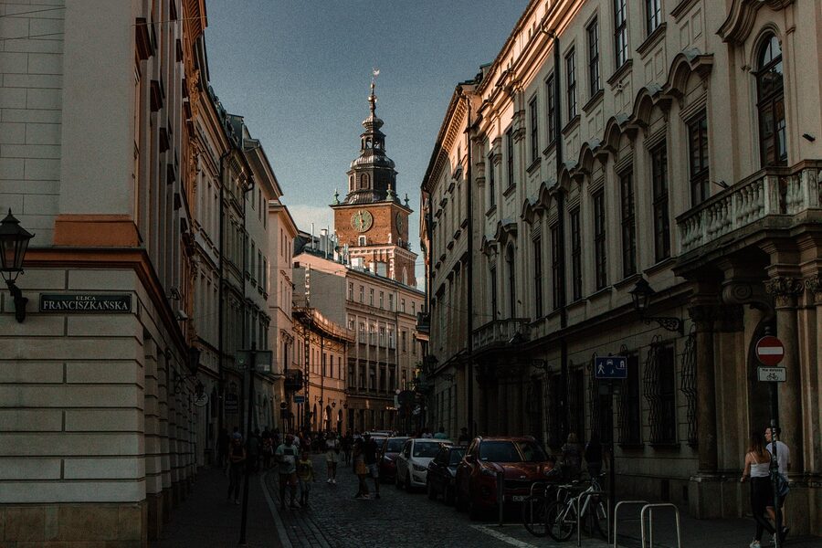 Krakow Old Town colourful tenement houses