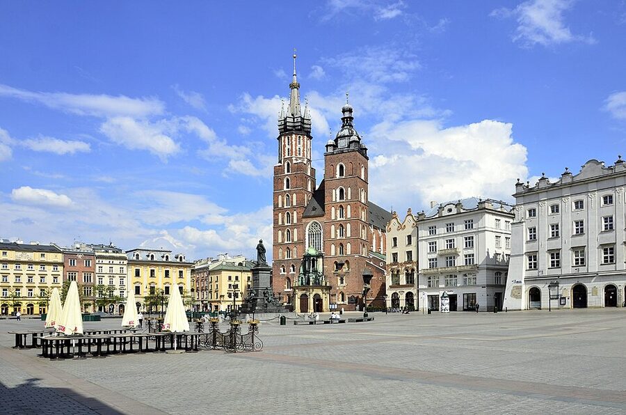 Empty Krakow Old Town Market Square
