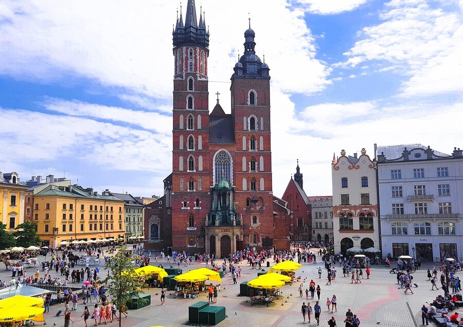 St Marys Church and Krakow historic center surrounding