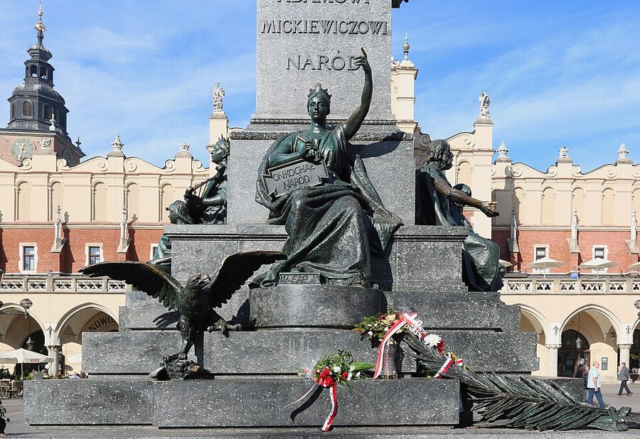 Front figure of the Adam Mickiewicz Monument in Krakow