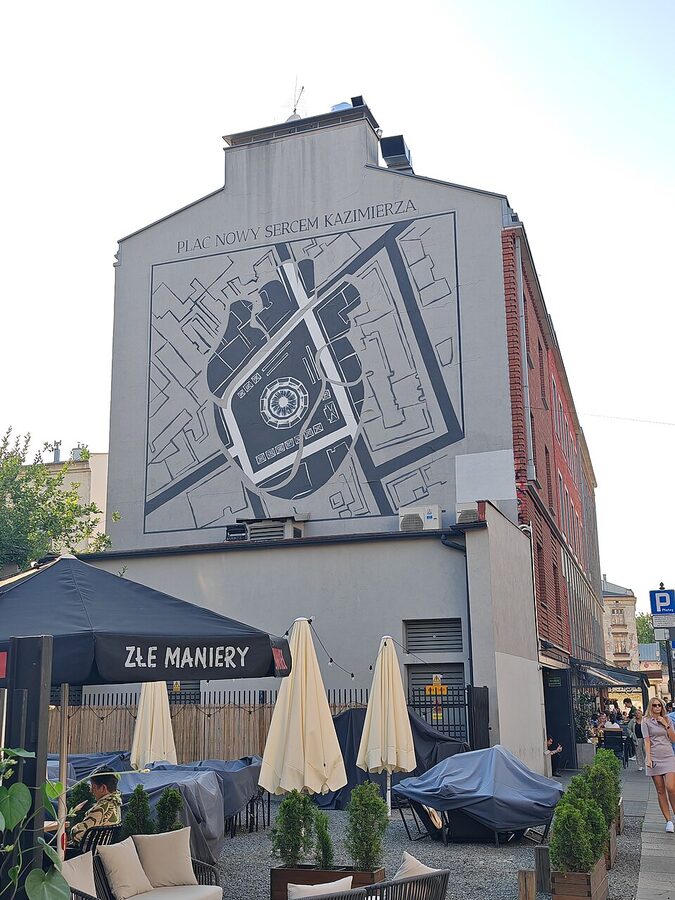 Plac Nowy in Kazimierz Krakow with the round market hall and bars