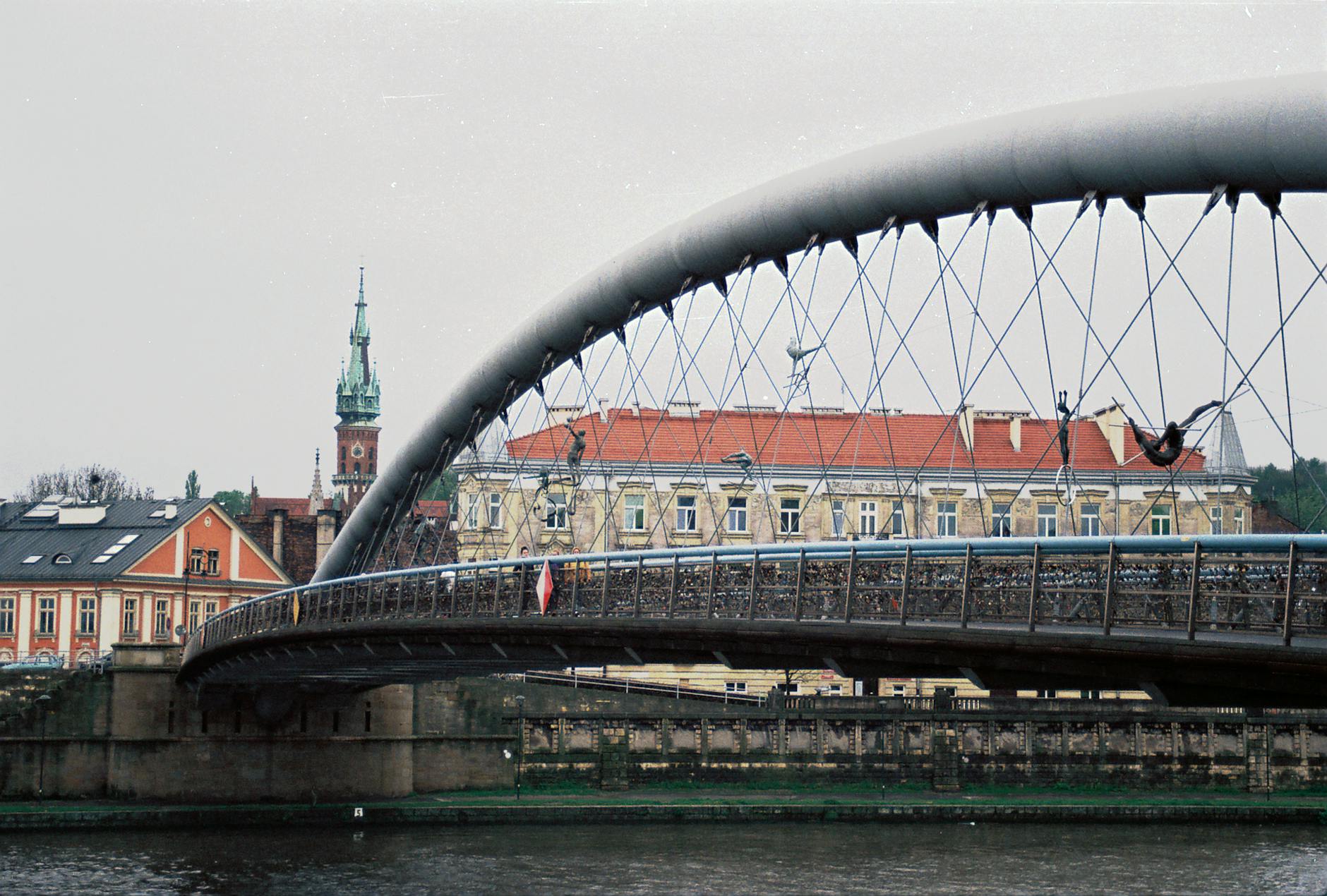 Bernatka pedestrian bridge crossing the Vistula River in Krakow