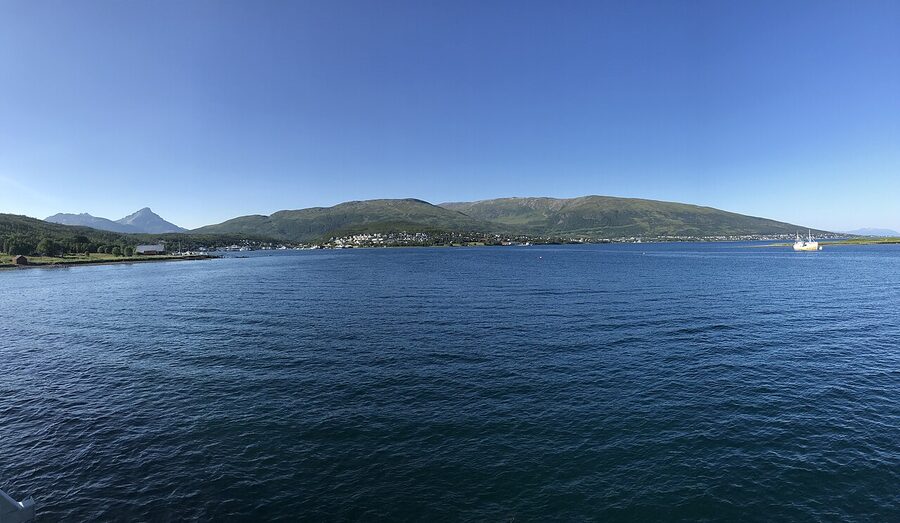 Eidkjosen and Blamann mountain on Kvaloya from the bridge