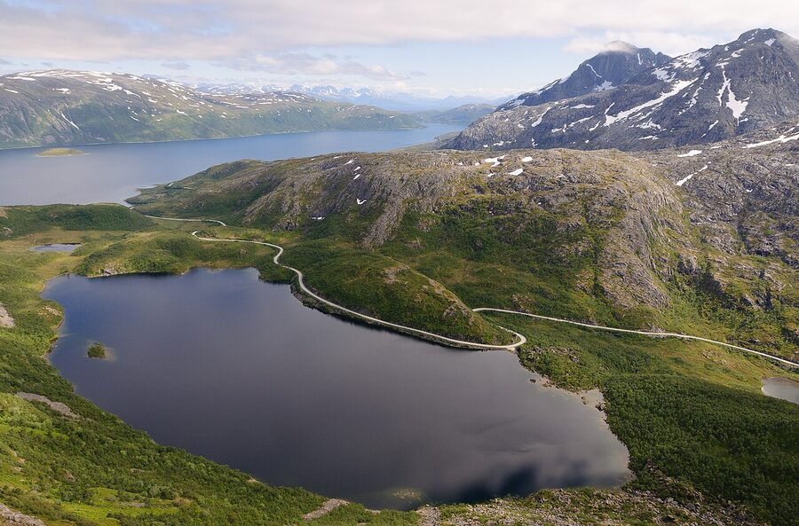 Kvaloya Grotfjord and Storvatnet view south