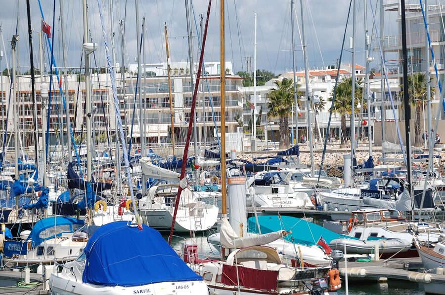 Lagos Algarve marina with sailboats and tour vessels