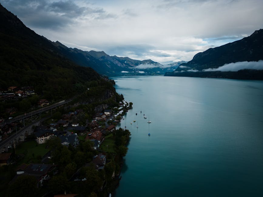 Aerial view of Lake Brienz with mountains
