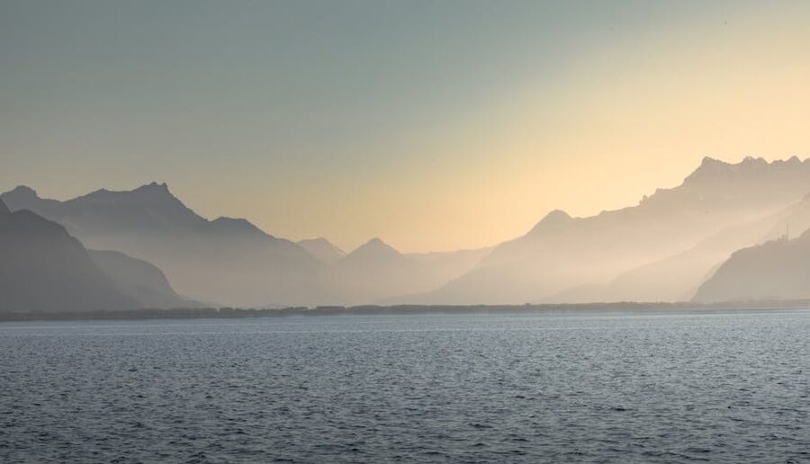 Lake Geneva at sunset Vevey Switzerland