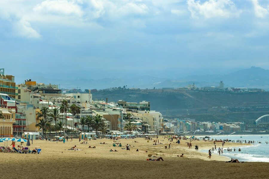 Sandy beach in Las Palmas de Gran Canaria on a sunny day