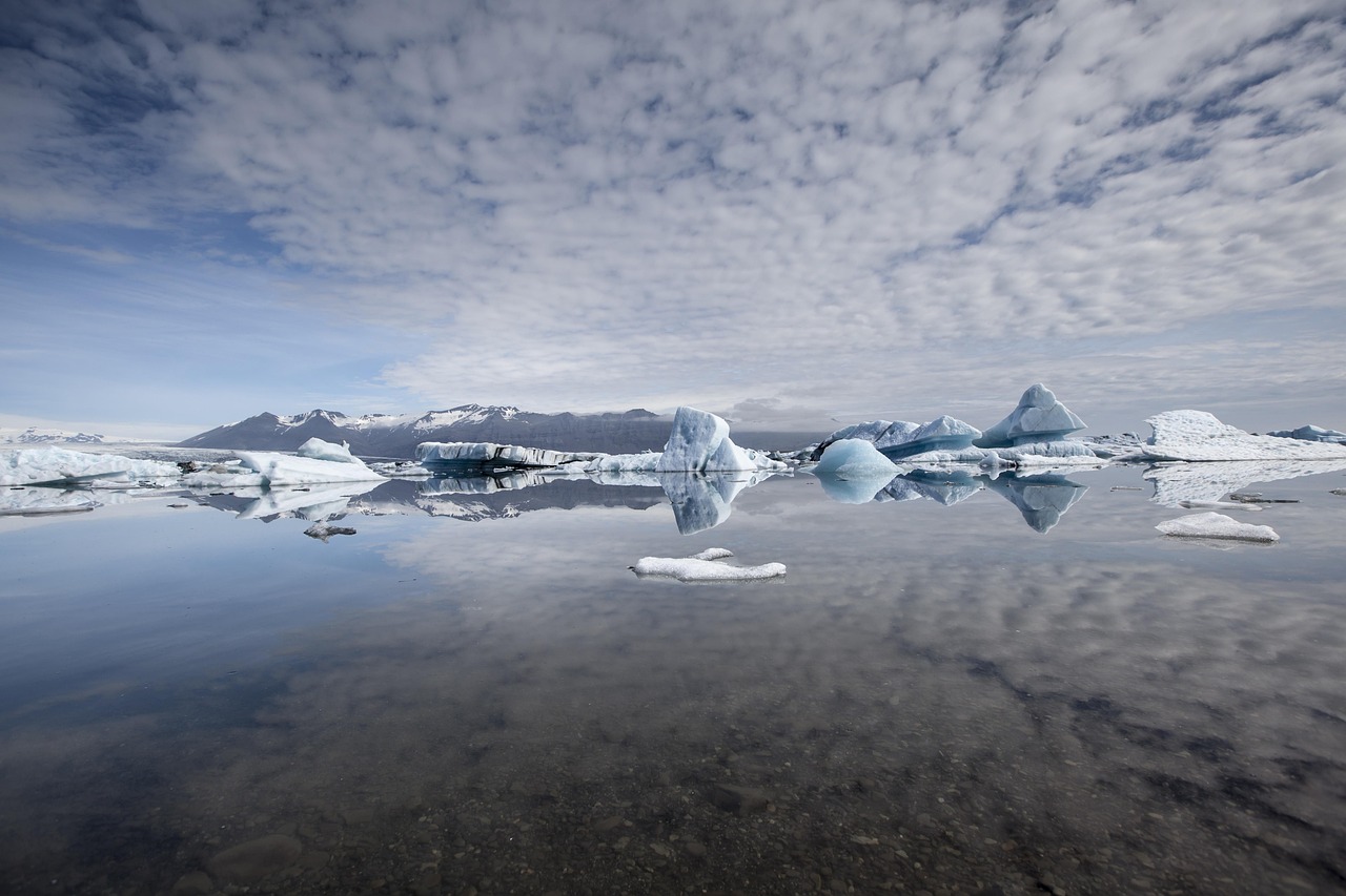 Floating icebergs in Jokulsarlon glacier lagoon Iceland