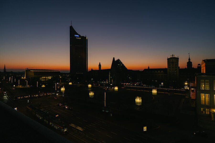 Leipzig skyline at dusk