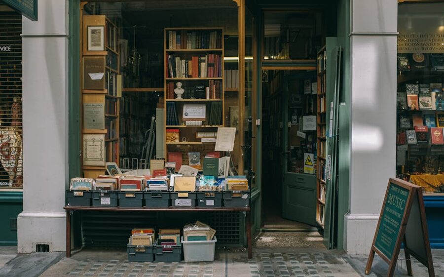 Library interior books vintage