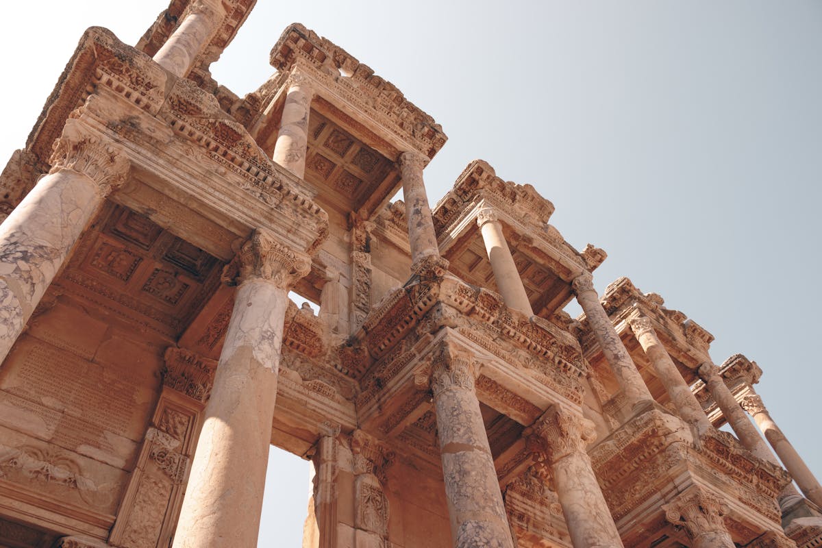 The Library of Celsus at Ephesus showing detailed Roman columns and architectural facade