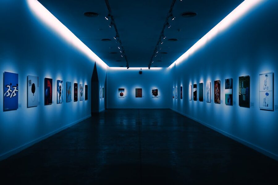 Modern art gallery interior with contemporary artworks
