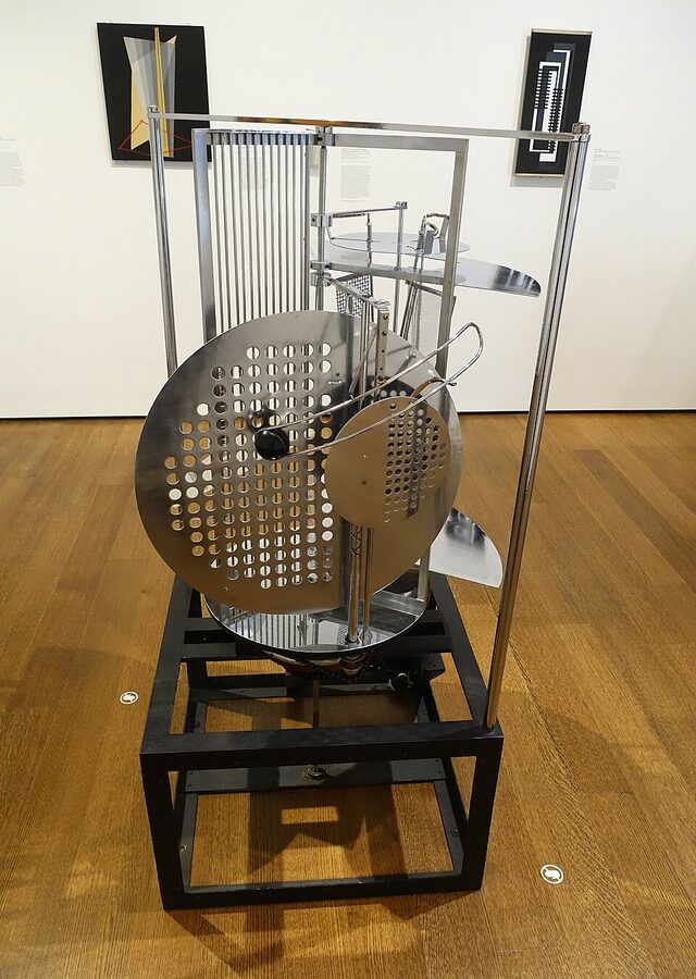 Light Prop for an Electric Stage by László Moholy-Nagy on display at a museum