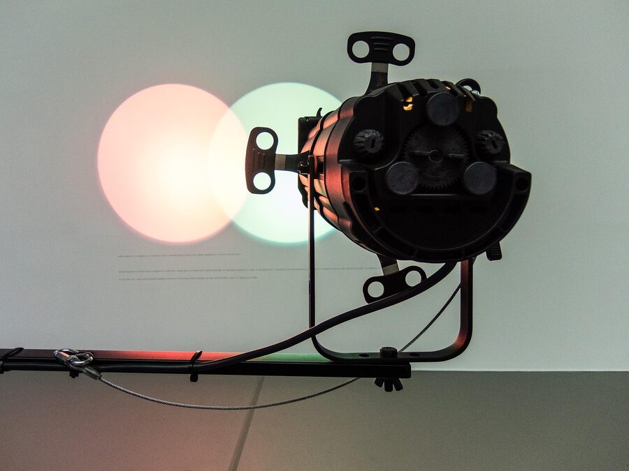 Multicoloured light installation in a museum