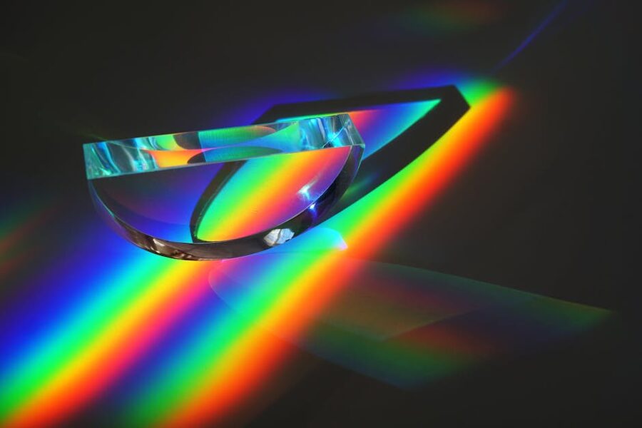Light spectrum through a prism showing rainbow colors