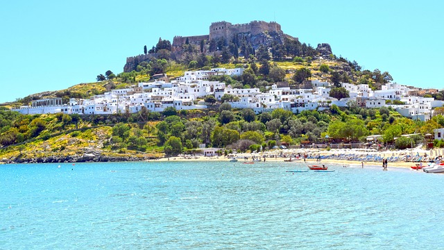 Lindos village overlooking the main beach