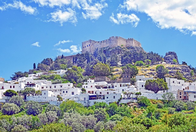 Lindos village and castle on the hilltop