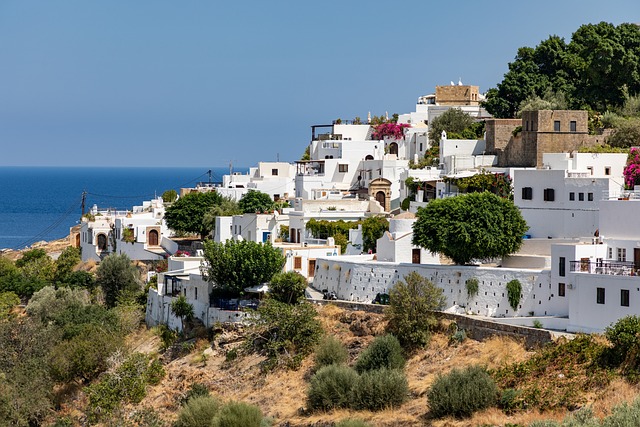 White buildings of Lindos village on the hillside