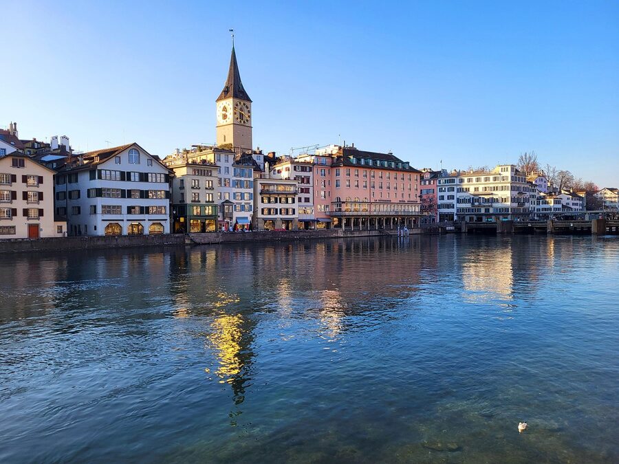 Zurich old town with the Limmat river and historic buildings