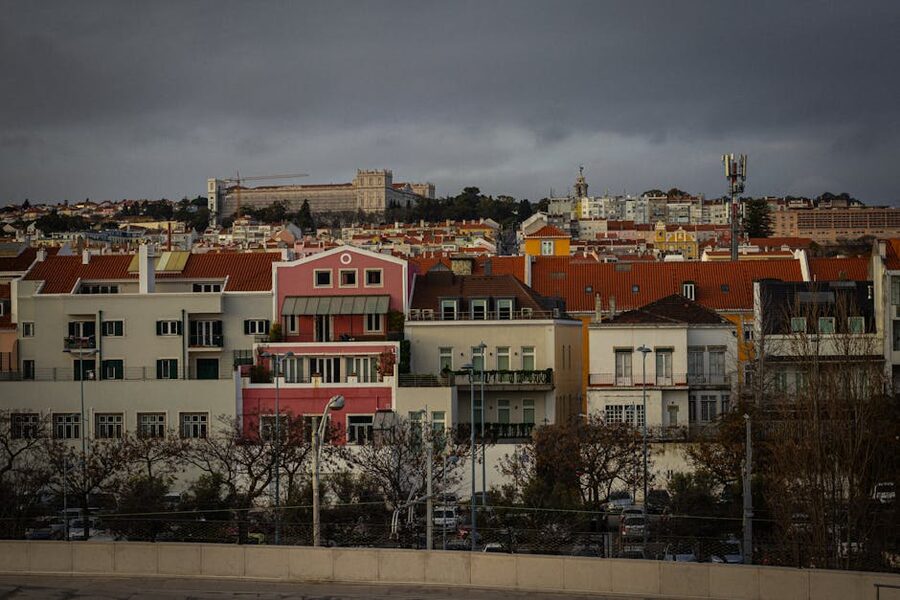 Lisbon colorful rooftops overcast