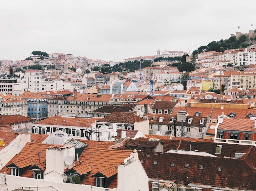 Lisbon historic rooftops panorama