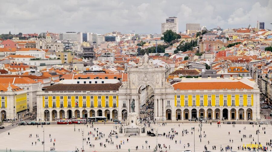 Lisbon Praça do Comércio aerial