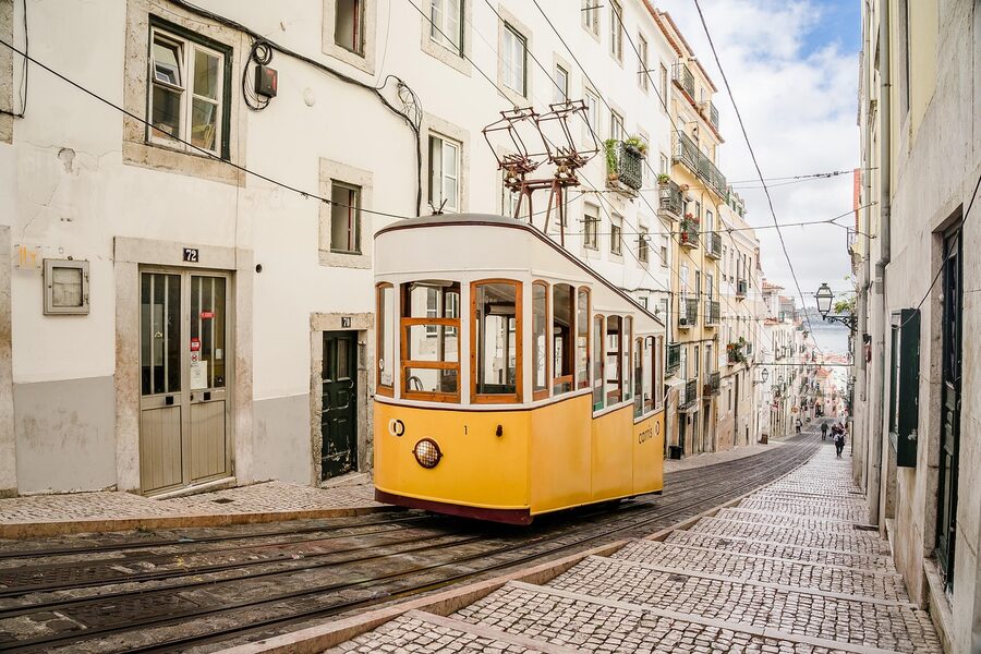 Lisbon tram vintage view