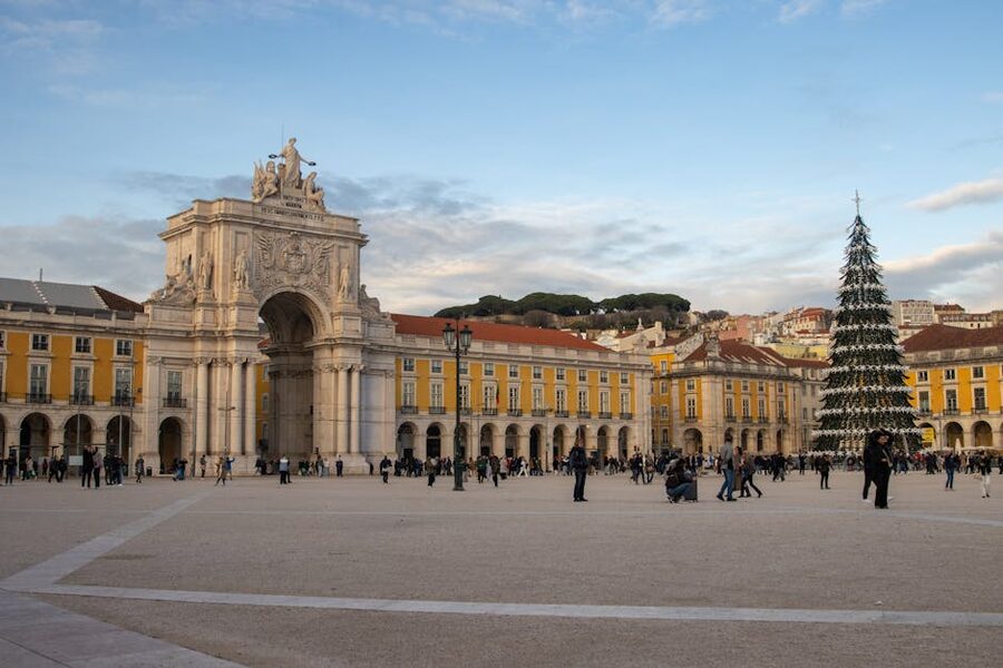 Praca do Comercio Lisbon with Arco da Rua Augusta and Christmas tree