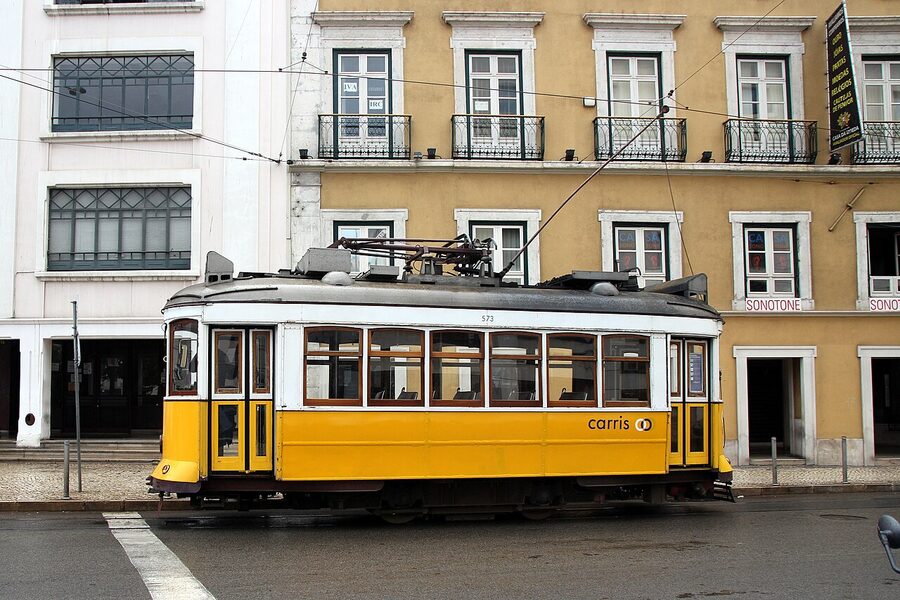 Lisbon yellow tram Portugal