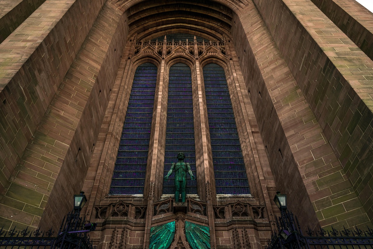 Liverpool Anglican Cathedral exterior view showing the massive sandstone structure