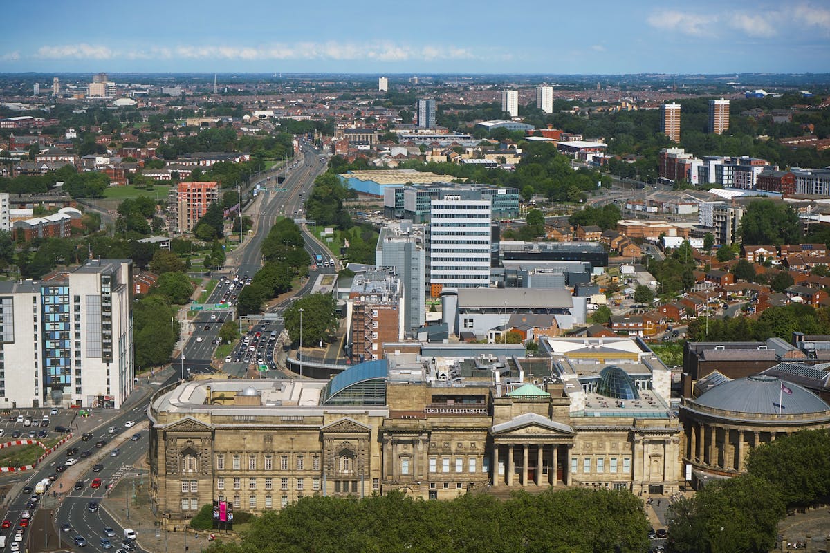 Liverpool city skyline showing mix of historic and modern architecture