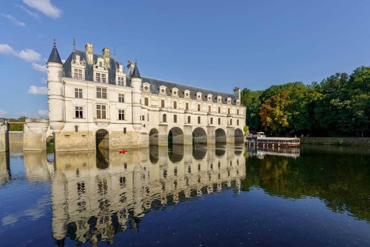 Chateau de Chenonceau spanning the River Cher with its reflection
