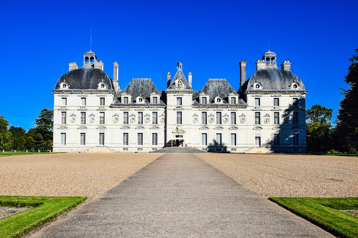 Classical facade of Chateau de Cheverny in the Loire Valley