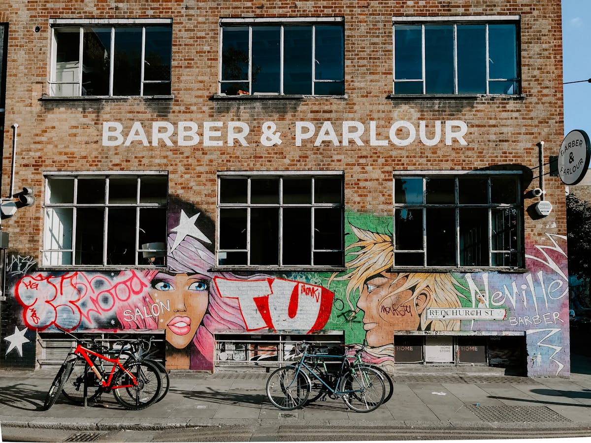 Colorful graffiti and street art on a brick building in London