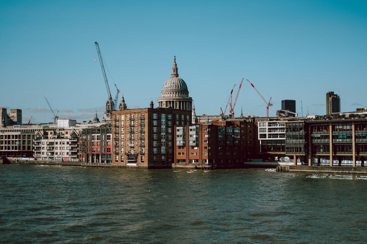 St Pauls Cathedral and riverside buildings seen from the Thames