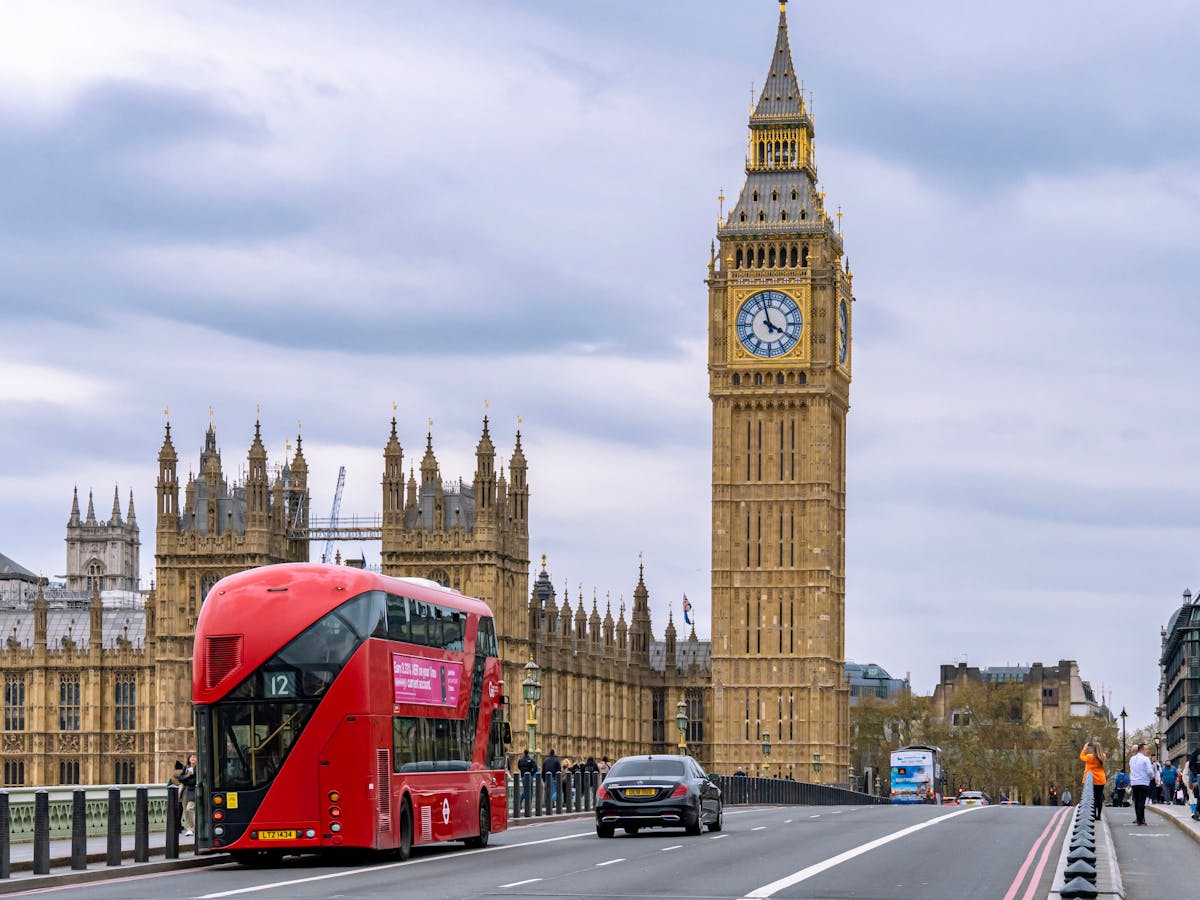 Big Ben Palace of Westminster and red double-decker bus in London