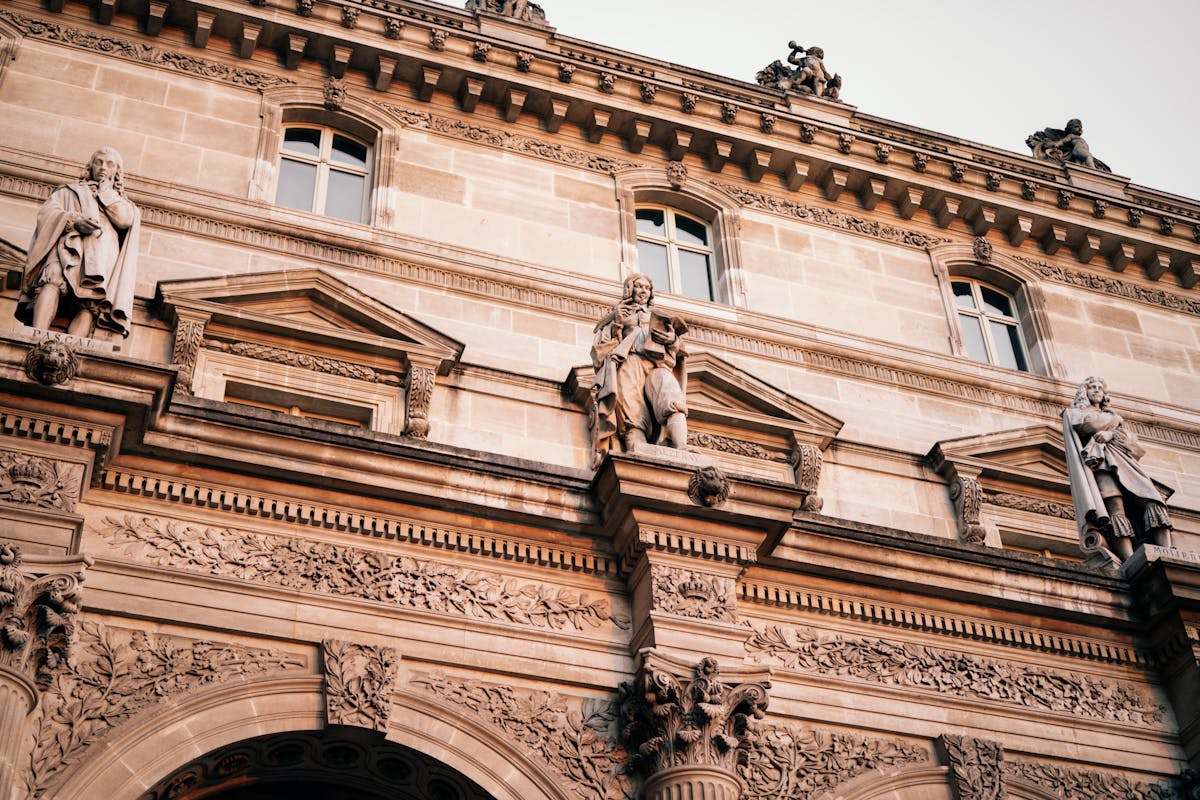 Intricate sculptures and carvings on the Louvre facade