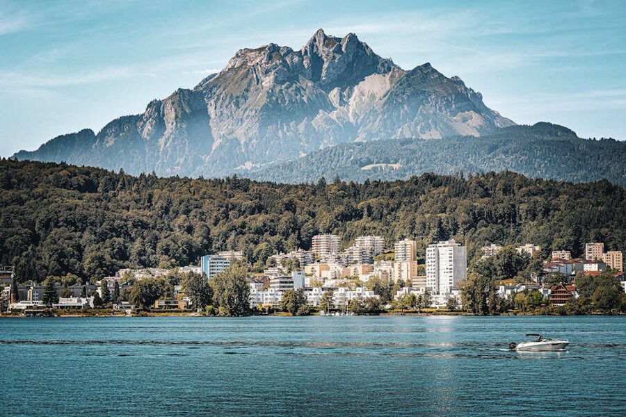 Lucerne cityscape with Mount Pilatus and lake