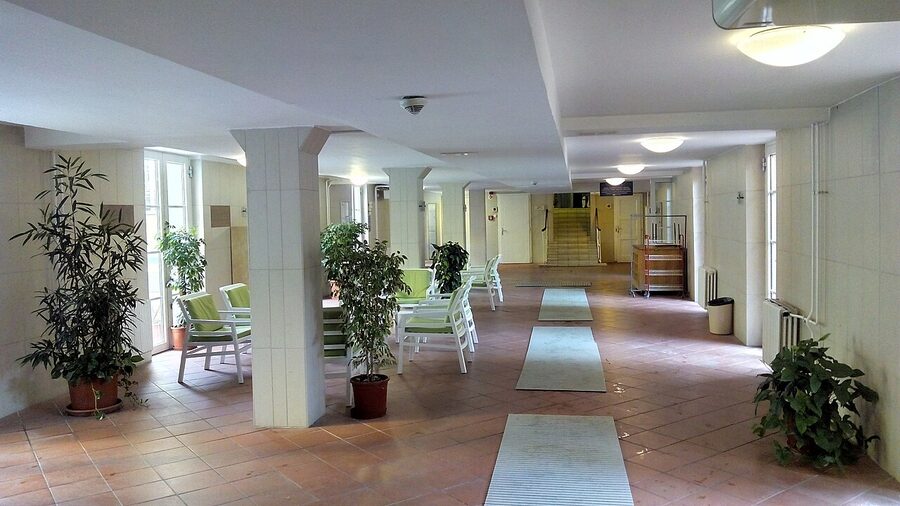 Modern wellness corridor in a Budapest spa