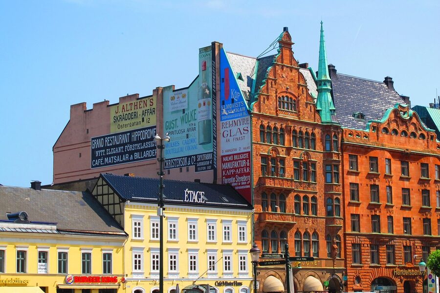 Stortorget Malmö main square with town hall and historic buildings
