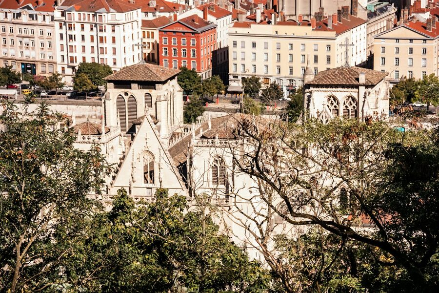 Panoramic view of Saint-Jean Cathedral amid Lyon rooftops