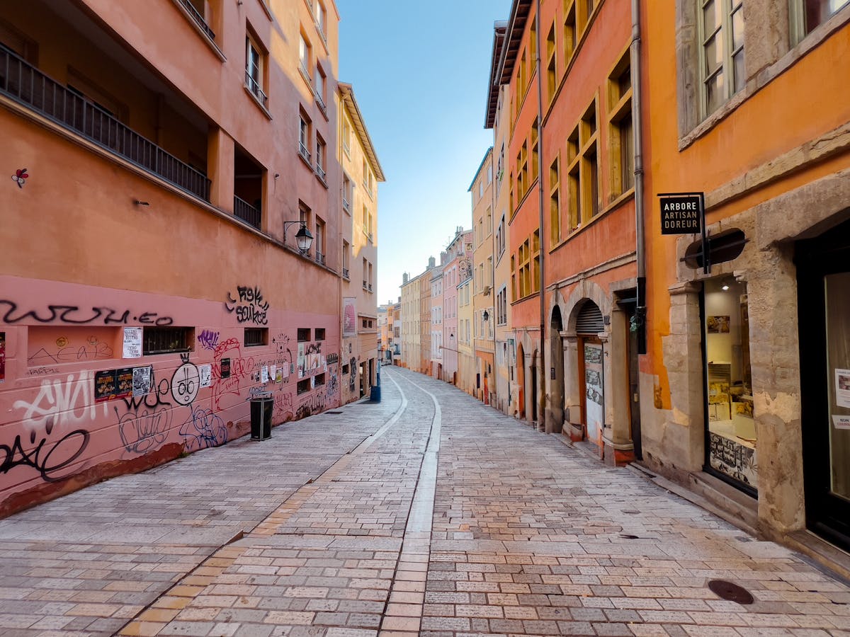 Narrow colorful street in Lyon old town
