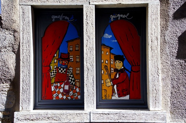 Traditional Lyon puppet Guignol in a window