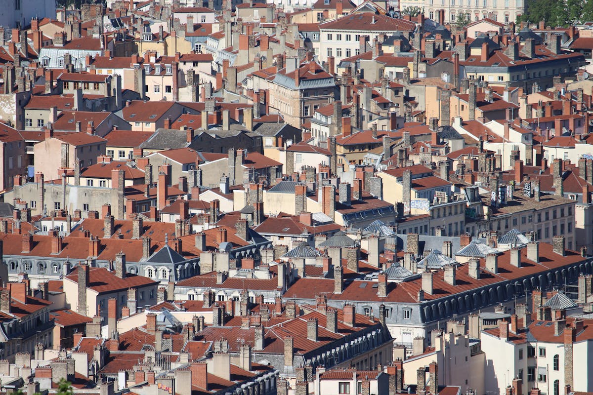 Aerial view of Lyon historic red rooftops