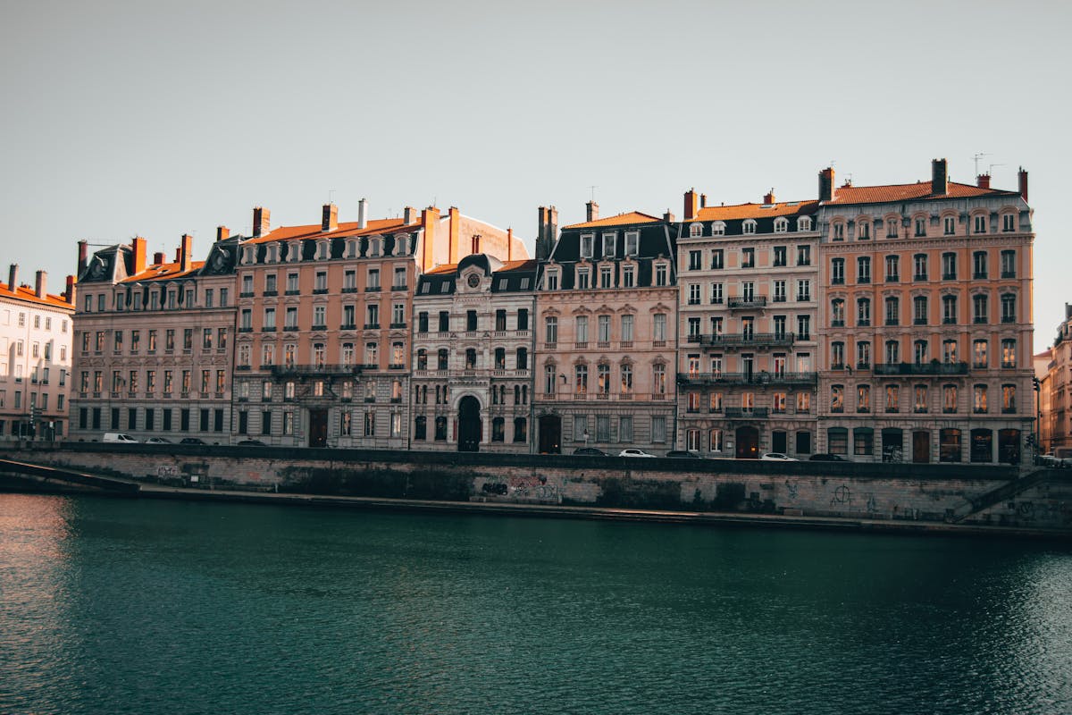 Historic buildings along the Rhone River in Lyon France