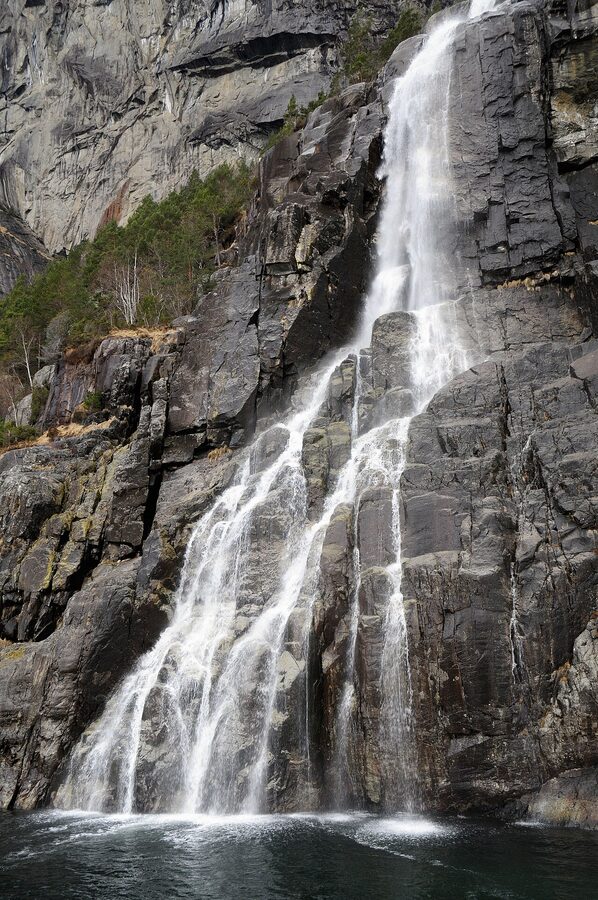 Coastal waterfall in Lysefjord near Stavanger