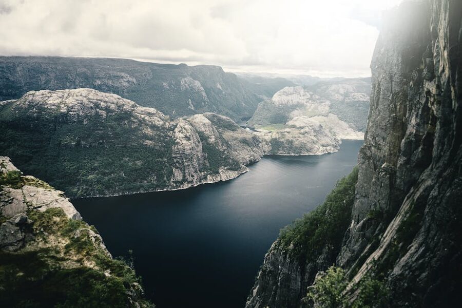 Lysefjord from above showing the fjord and cliffs